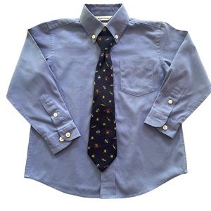 Talbots Kids SET Blue Button Down Shirt & Silk Tie With Bug Motif So Cute Size 4